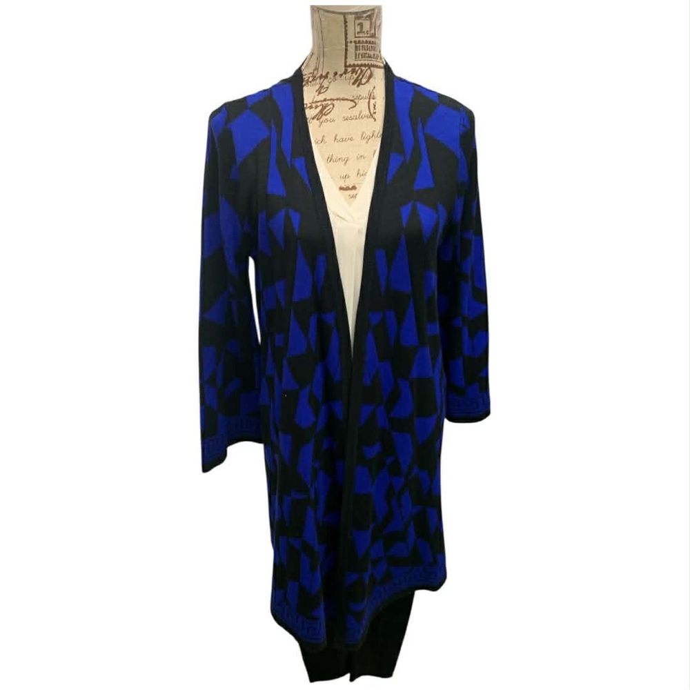 Melissa Paige Blue and Black Patterned Cardigan Size L